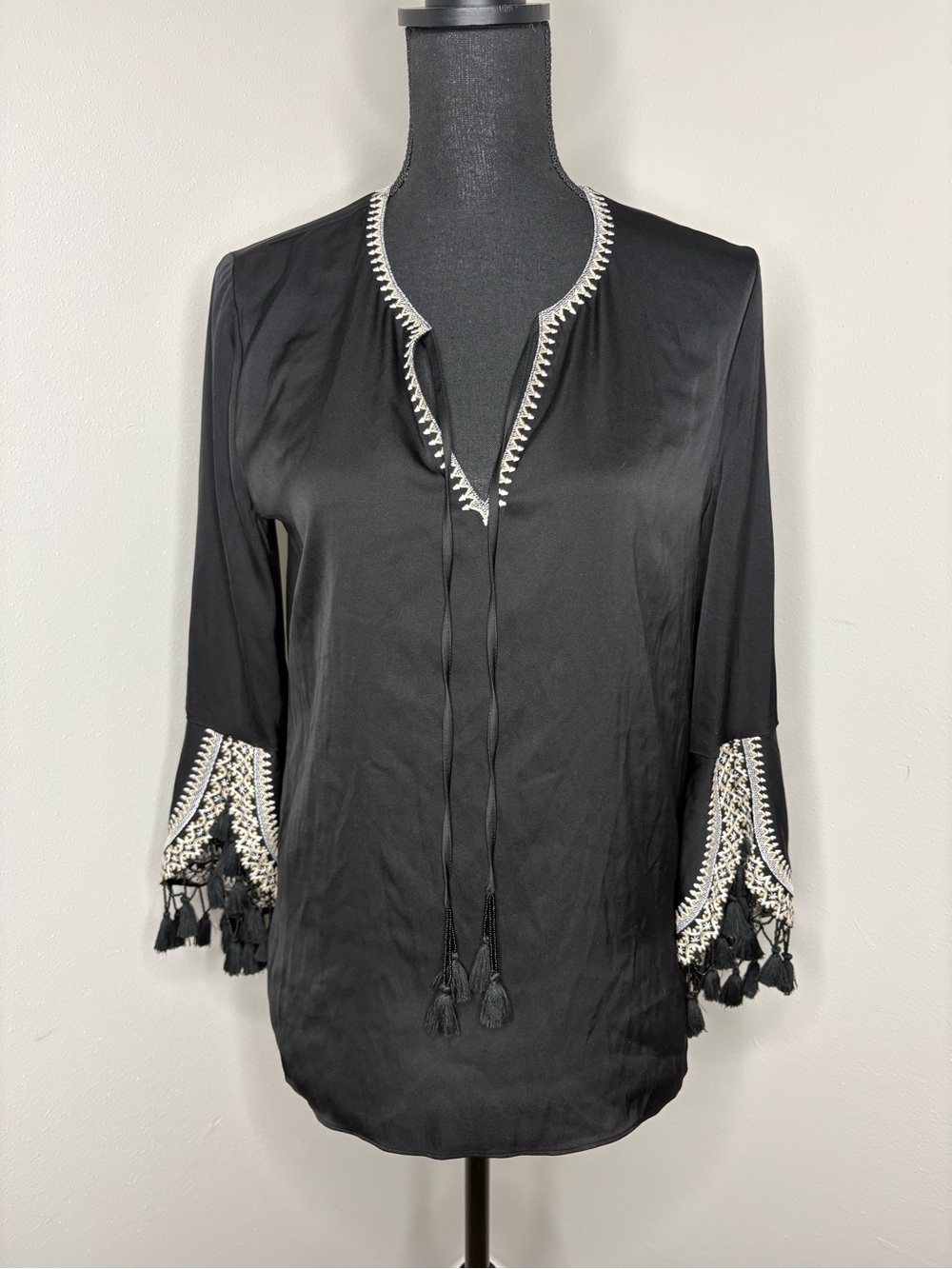 Kobi Halperin Black Embroidered Tassel Tunic